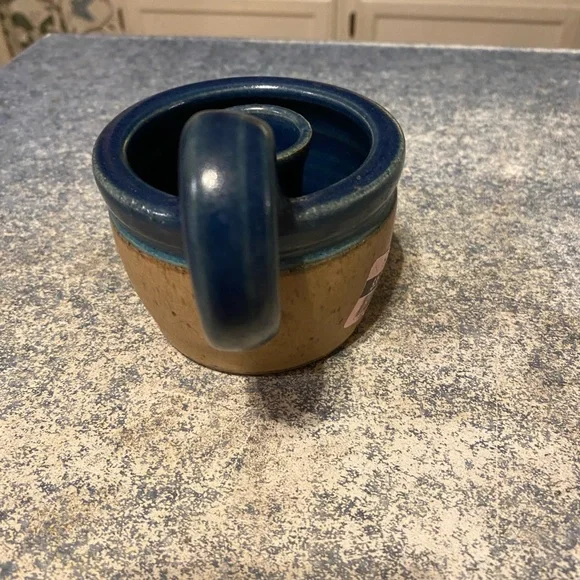 Blue and Tan Ceramic Candle Holder Handcrafted - Picture 2 of 9